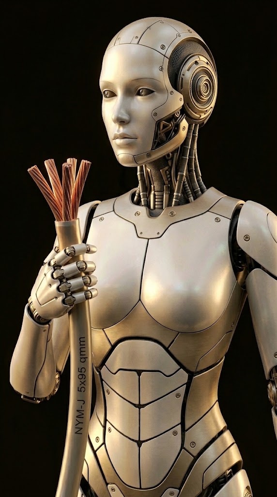 Roboter hält ein abisoliertes Starkstromkabel